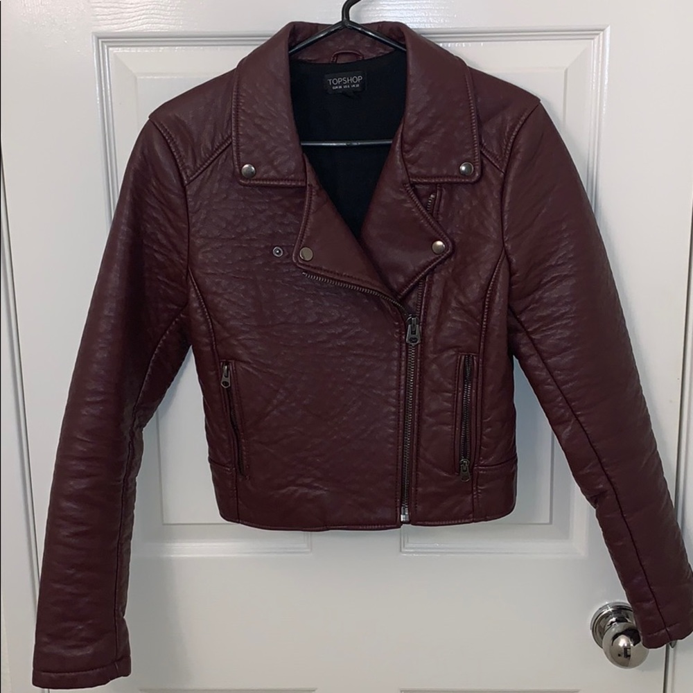 Topshop Burgandy Leather Jacket